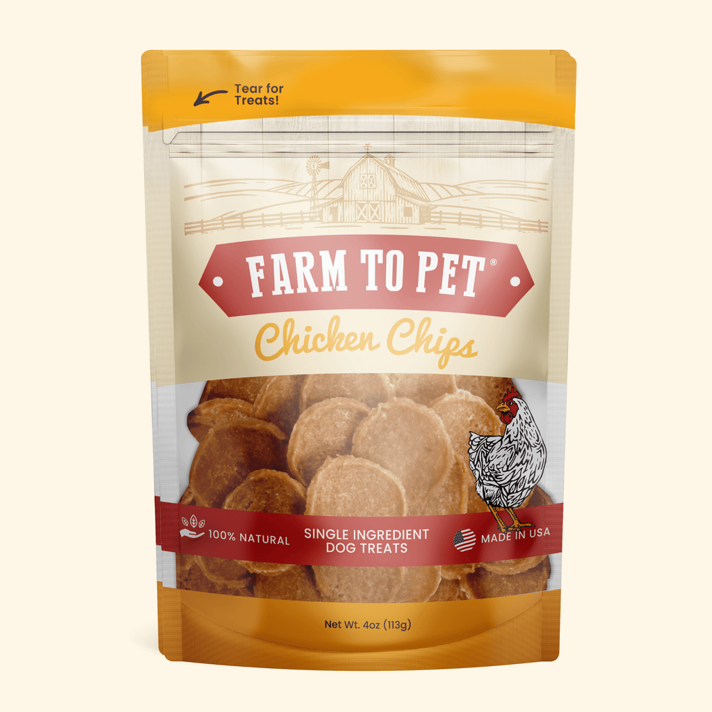 Farm to Pet chicken chips single ingredient human-grade dog treats made in USA