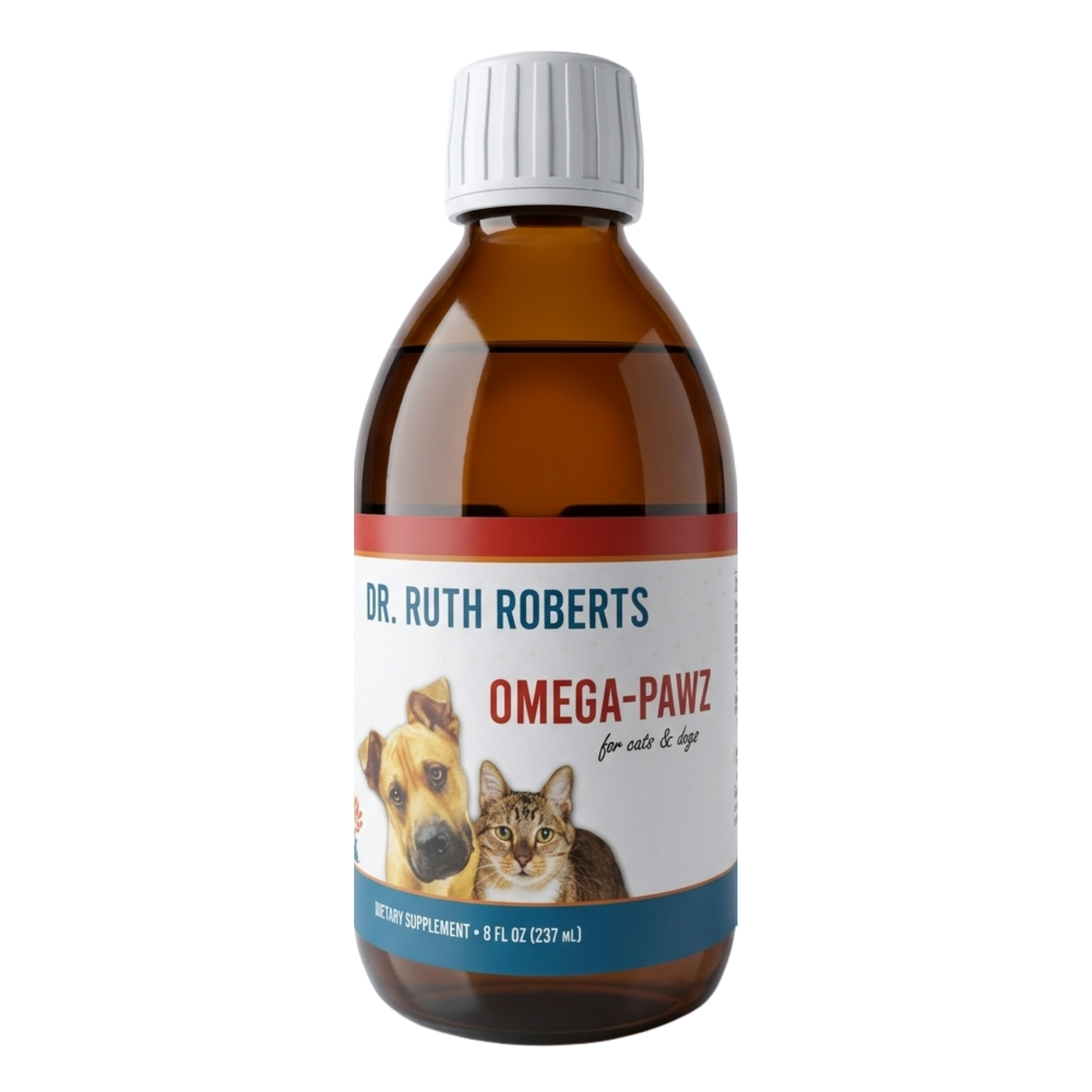 Omega Pawz liquid omega-3 fish oil supplement for dogs and cats by Dr Ruth Roberts