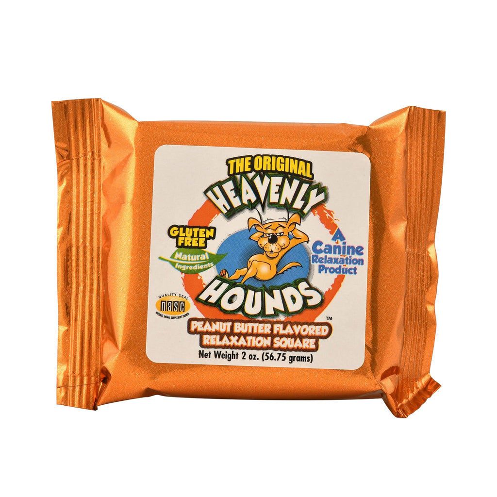 Heavenly Hounds Relaxation Squares peanut butter calming treats for dogs on white