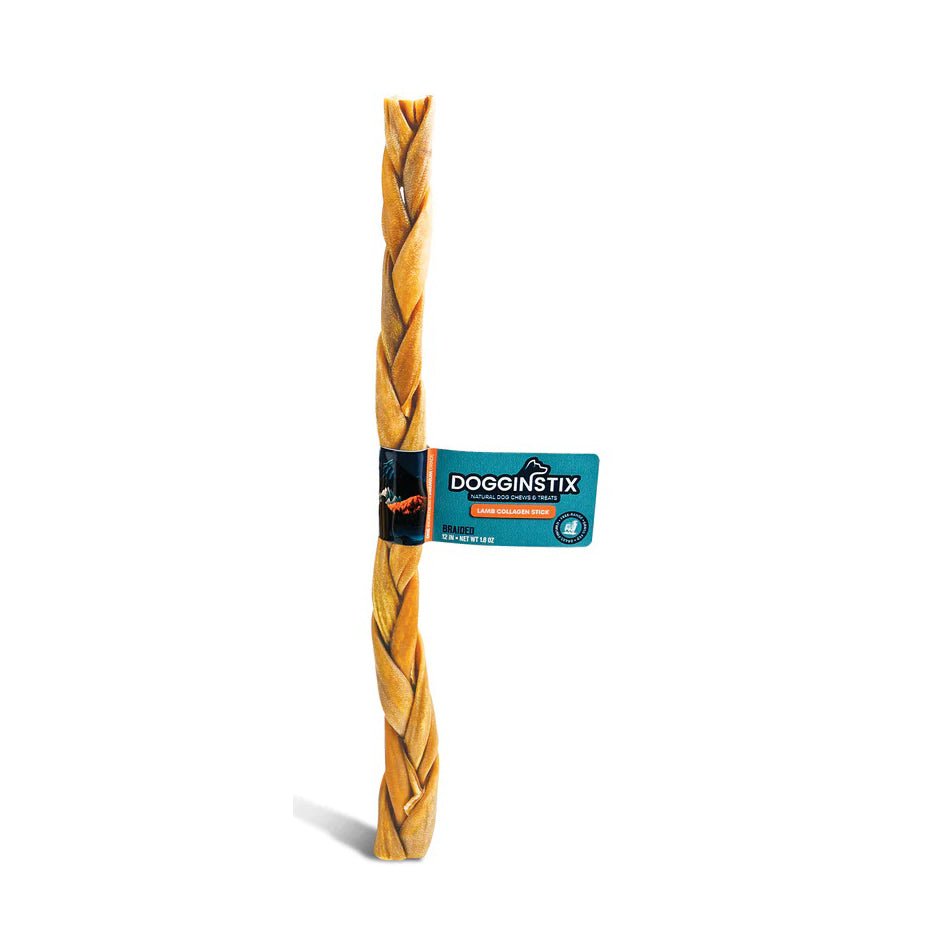 Dogginstix braided lamb collagen chew, 12 inch