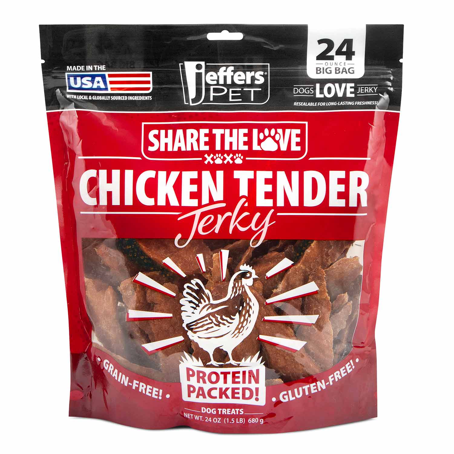 Jeffers natural chicken jerky dog treats 24oz grain-free made in USA