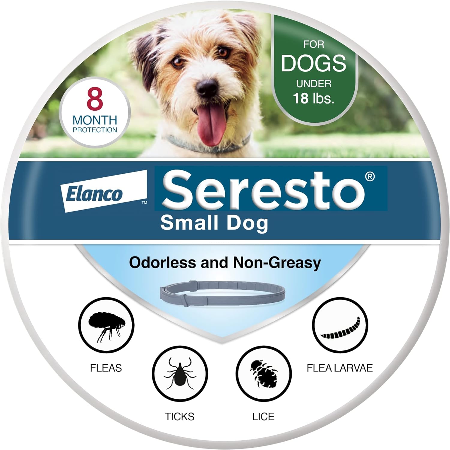Seresto flea and tick collar for dogs 8-month protection odorless water-resistant